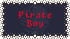 A stamp with a border vaguely reminiscent of decaying metal and a navy background. There is a very circular octopus imposed over the centre in a colour just lighter than the background. The words Pirate Boy are written in a gothic font in red.