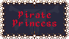 A stamp with a border vaguely reminiscent of rusty decaying metal and a navy background. There is a Jolly Roger imposed over the centre in a colour just lighter than the background. The words Pirate Princess are written in a gothic font in red.